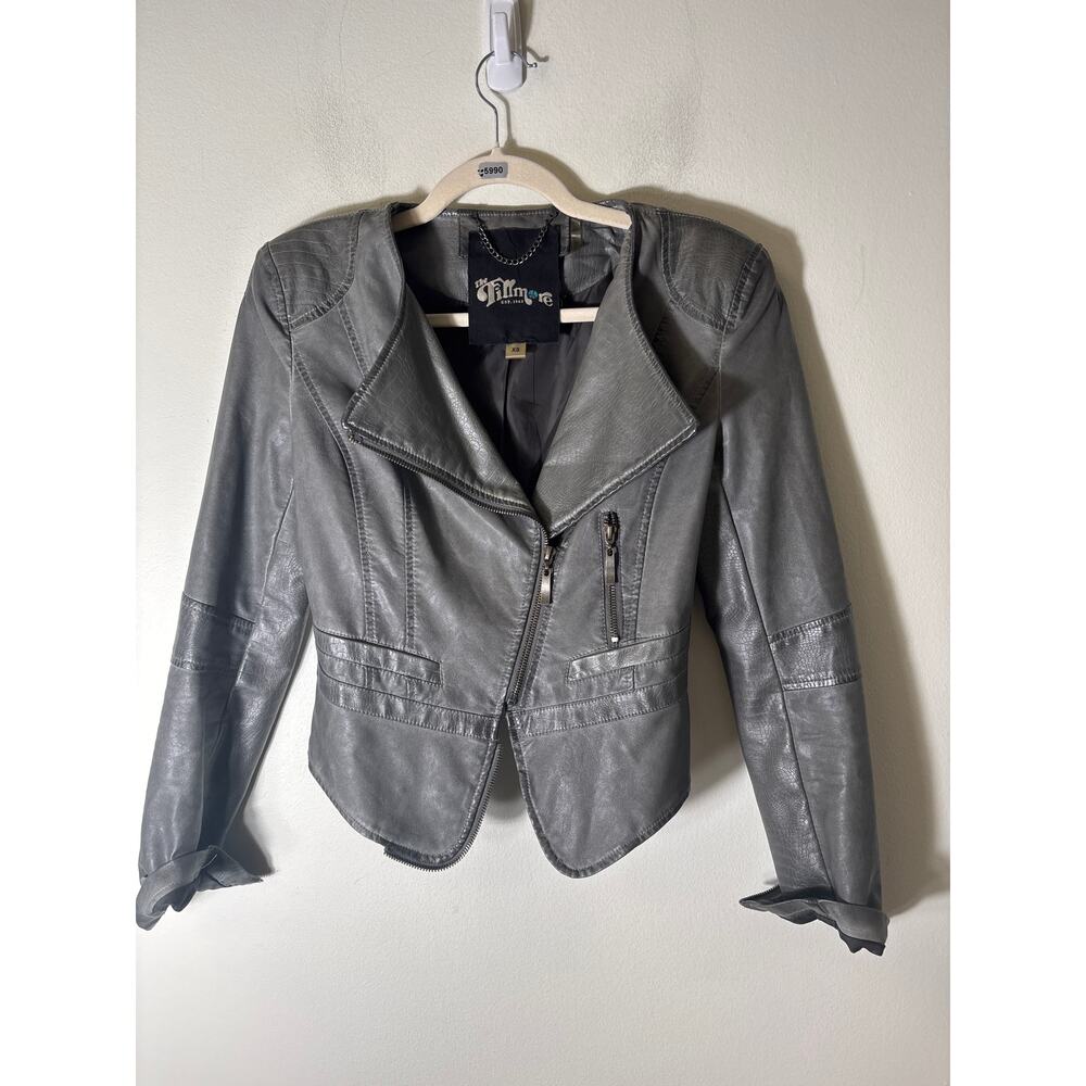The Fillmore Greenish Gray Long Sleeve Faux Leather Zip Up Jacket Sz XS